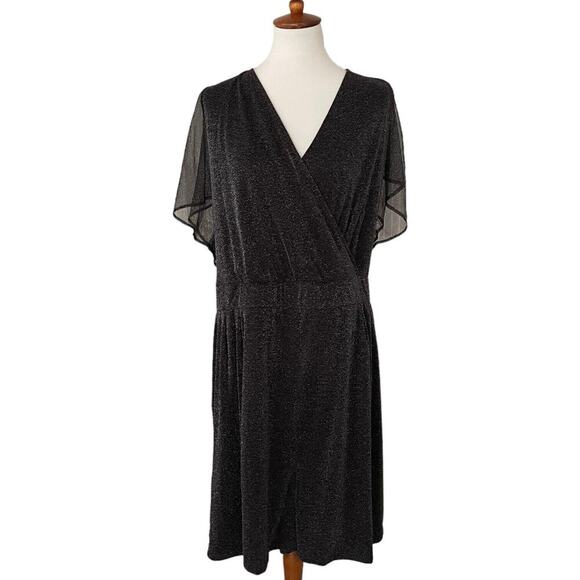 Torrid Black Glitter Lurex Flutter Sleeve Surplice Wrap Romper Plus Size 6 - Picture 2 of 13